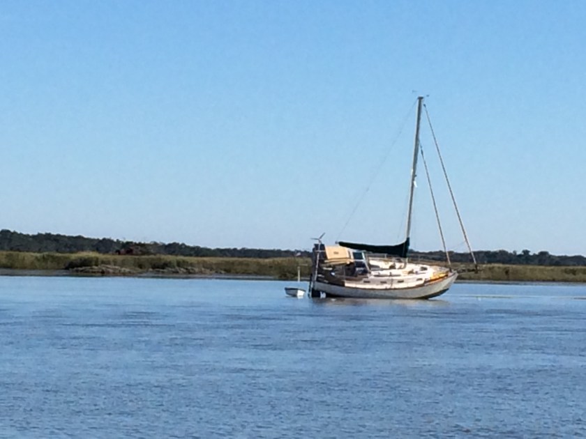 This is what happens when you anchor at high tide in Georgia. And no, it wasn't us.
